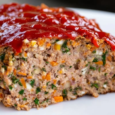 Sliced turkey meatloaf with tangy glaze and crisp green beans on a rustic wooden table.