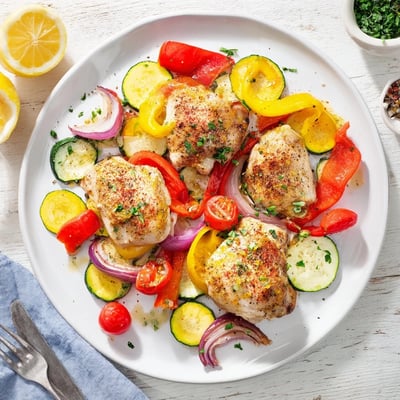 Golden chicken foil packets recipe served open on a plate with lemon